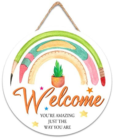 Back to School Decor Welcome Classroom Front Door Porch Decor 1st Day of Preschool Kindergarten Willkommensschild für Haustür Retro Eingang Tür Erstes Zuhause Geschenke 30,5 x 30,5 cm rund