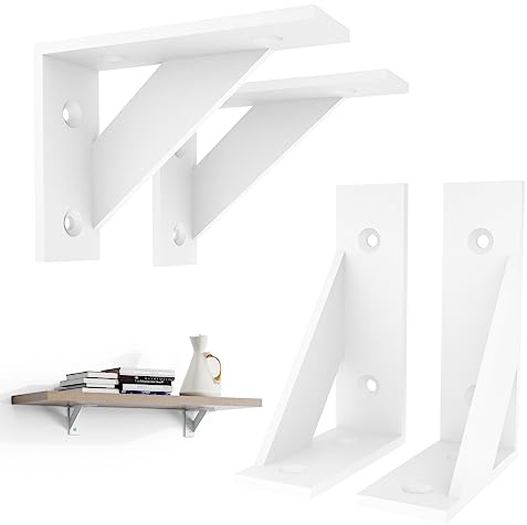 White Shelf Brackets 3 x 4 Inch, Wall Mounted Small Shelf Bracket 4Pack