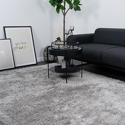 Consilio Concept 120 x 170 Teppich Wohnzimmer Silber Hochflor Shaggy langflorig Handmade handgefertigt Wohnzimmerteppich modern Zertifiziert Made in Germany Design Manufaktur Markenteppich Oeko TEX