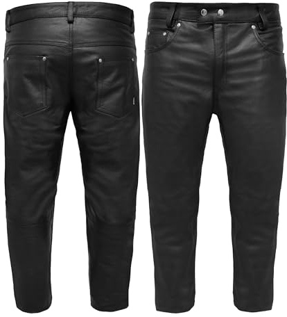 Touch&Torn Leather Motorcycle Pants for Mens Leather Black Brown Pants with 5 Pockets