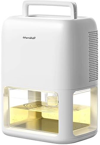 OMISOON Deshumidificador Bajo Consumo 1800ml, Doble Semiconductor, Pequeño Deshumidificador Silencioso Eléctrico, Apaga Automáticamente, Desescarche Automático, Baño