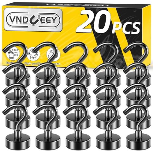VNDUEEY 20 Stück schwarze Magnethaken, 11,3 kg starke Magnethaken zum Aufhängen, Metall-Magnethaken, strapazierfähig, Magnethaken für Zuhause, Büro, Klassenzimmer und Kreuzfahrtkabinen