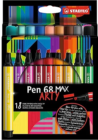 STABILO - Premium-Filzstift mit dicker Keilspitze - Pen 68 MAX - ARTY - 18er Pack