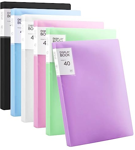 SEUNMUK 6 Stück A4 Sichtmappen, 40 Taschen, Präsentations-Projekt-Sichtbuch mit Kunststoffhüllen, Zertifikatsmappe für Einzelpersonen, Büros (6 Farben)