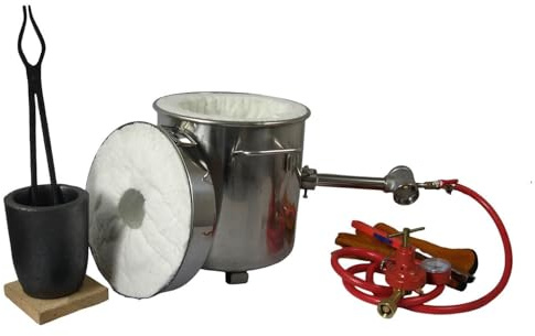 LSMIITTH Horno de fusión de propano de 6 kg con crisoles, pinzas y guantes, horno para metal, oro, plata, cobre, aluminio, kit completo de herramientas de fundición