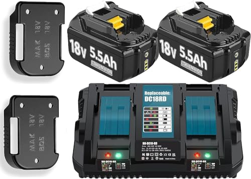 Hohe Kapazität 18V 8.0Ah/8000mAh Verbesserte 2X Ersatzakku für BL1860B + Dual Port 6A Ladegerät für DC18RD Kompatibel für BL1860B BL1860B BL1850B BL1840B BL1830 with LED Werkzeugakku.