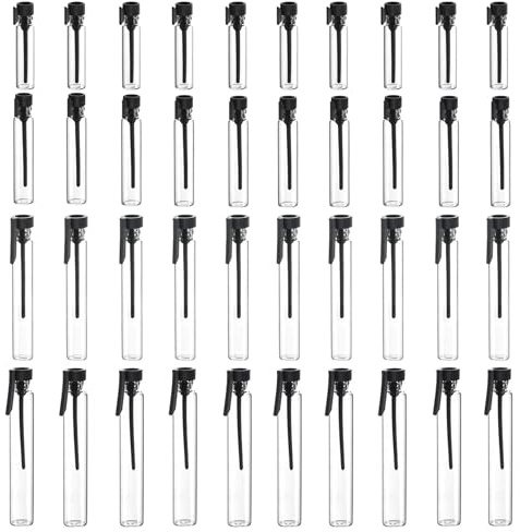 40 botellas vacías de muestra de perfume para aceite esencial, mini botellas de vidrio recargables para aromaterapia, fragancia y líquido, color negro, 4 tamaños
