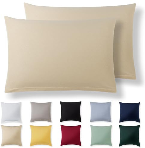 Alreya Kissenbezug 40 x 60 cm (2er Set) - Beige - 100% Jersey Baumwolle - Kissenhülle für Kissen 40x60 cm, Jersey Kopfkissenbezüge, Superweicher Kissenbezüge 40x60 mit Reißverschluss