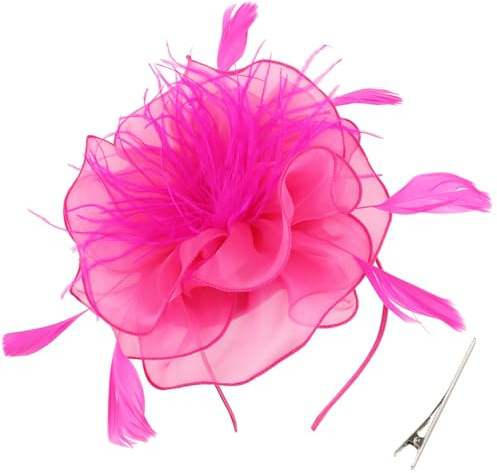 DRESHOW Damen Fascinators Hut Cocktail Party Tee Kopfbedeckung Blume Mesh Organza Bänder Federn auf Einem Stirnband