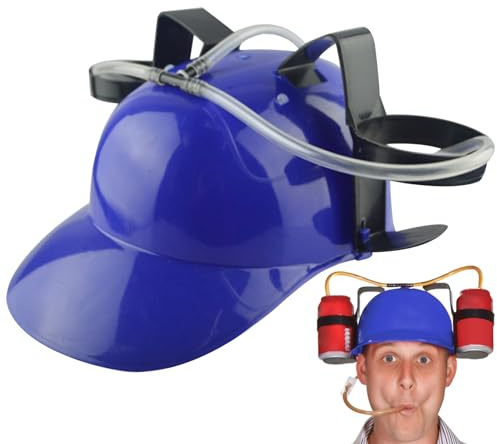 Pesoncarl Bierhut trinken Hut Fun Drink Hut Safer Plastik Trinkhelm mit Dose Halter und Stroh, lustiger Hut für Bier Soda Party Fußballspiele Neuheit Geschenk Blue Party Hüte