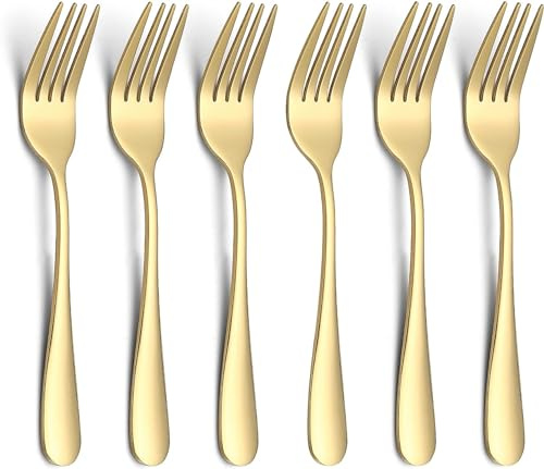 Maestro Craft Pack of 6 Stainless Steel Small Fork, 6 inch Tableware for Dessert Tea Cake Forks Salad Forks, Silverware Cutlery Set, Mirror Polishing, Dishwasher Safe Gold