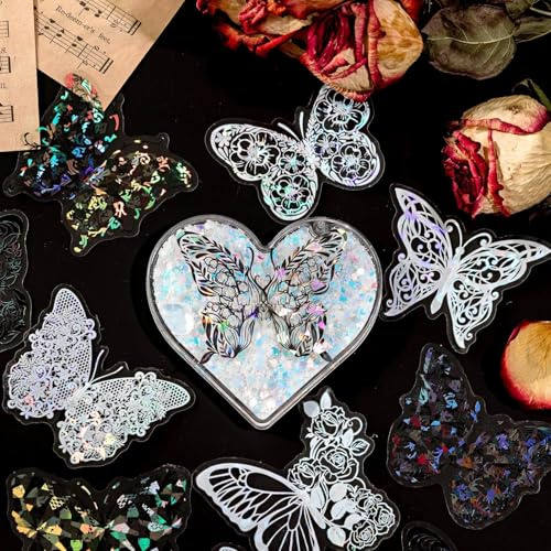 120pcs Scrapbook Zubehör Stickers Set,Spitzenmuster Schmetterlings Ästhetische Dekoration Scrapbooking Aufkleber für Bullet Journal Accessories, Journaling Accessories Etc(Lace Prelude)