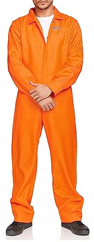 FeMereina Orange Prison Jumpsuit Costume Women Men Jail Jumpsuit Halloween Costumes Couples Matching Prisoner Cosplay Outfits (Male, L)