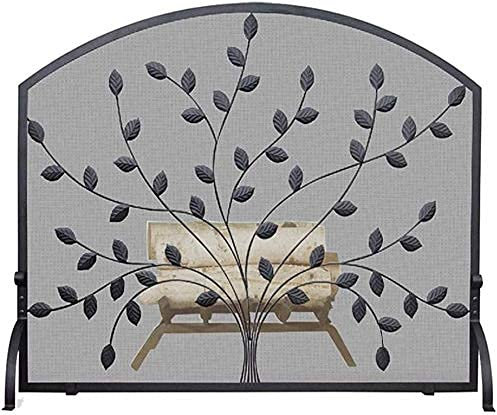 SIbeg Funkenschutz, Feuerfunkenschutz, Retro-Blatt-Design, Flacher Kaminschutz, einzelnes Panel, Schwarze Wohnzimmerdekoration, kindersicherer Kaminzaun, Herbst-Winter-Haus im Freien