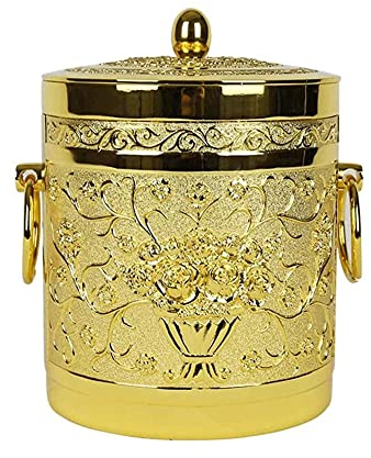 DDKYHU Eiskübel, KTV-Eiskübel aus Metall im europäischen Stil, doppelt isolierter Eiskübel mit Deckel, Bar, High-End-Tisch, Champagnerkübel, großartig/golden