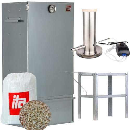 ITA Fumoir 7001 - Set Smoker avec générateur de fumée, Table - Armoire à Fumage avec thermomètre - Acier allié - Qualité UE, Direct Fabricant - 81 cm avec 3 Niveaux