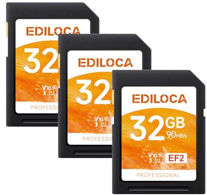 Ediloca Scheda SD da 32GB EF2, 3 Pack,fino a 100MB/s in Lettura, UHS-I, C10, U3, V30, video Full HD e 4K, scheda di memoria, scheda SD per fotocamera, indispensabile per fotografi professionisti