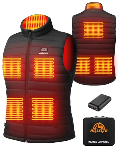 HILLSLTR Gilet riscaldabile da uomo, con 20000 mAh, 7,4 V, gilet riscaldato con 8 zone di riscaldamento e 3 livelli di calore, gilet termico elettrico per attività all'aperto, Nero , M