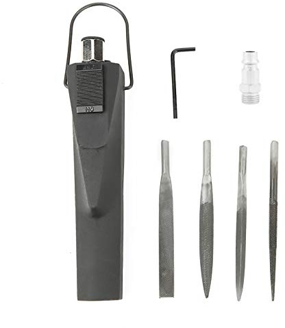 FTVOGUE Lima Neumática de Acero al Carbono, Kit de 4 Limas con Corte Plano, Media Caña, Redonda y Triangular, 3700 SPM, 90 PSI, Herramienta de Acabado