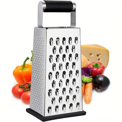 trabag Grattugia per Verdure a 4 Lati in Acciaio Inox, Grattugia per Verdure, Frutta, Carote, Formaggio, Gadget da Cucina
