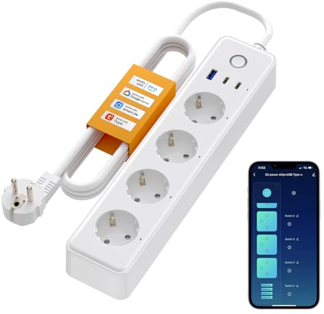 AVATTO Regleta Inteligente WiFi, Enchufe múltiple con 1 USB y 2 Puertos TypeC, Compatible con Alexa, Control por Voz de Google Home y Mando a Distancia Smart Life