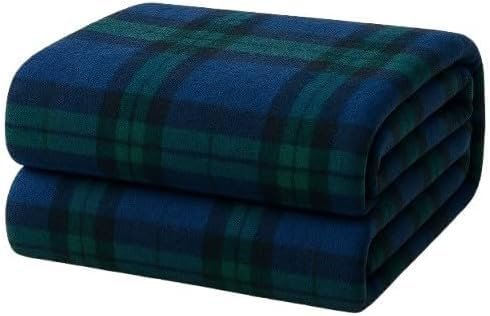 Corredocasa Plaid in Pile Extra Morbido e Soffice con Elegante Trama Scozzese - Leggero e Confortevole - Coperta Perfetta per Divano, Letto (Blu/Verde, Singolo 130x160)