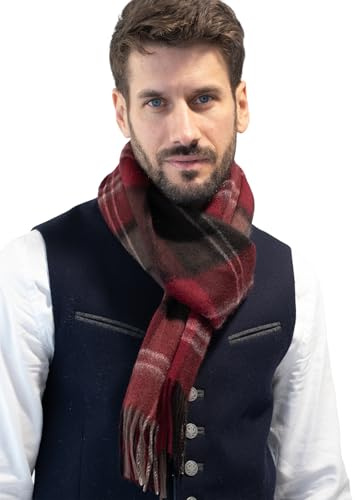MayTree Kaschmir-Schal für Damen und Herren - Weicher Wollschal aus 100% Kaschmir, kariert, 180 x 30 cm - Luxuriöser Winter-Schal - Tartan Rot Braun