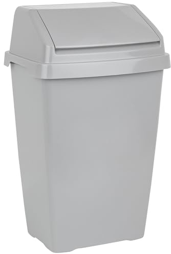 25 Liter Mülleimer mit Klappdeckel 30x26x54 cm - grau - Abfalleimer Mülltrennung - Abfalleimer Deckel Abfallbehälter Papiertonne Papierkorb Müllkorb Abfallkorb Recycling Abfallsammler Haushalt Büro