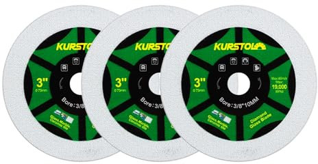 KURSTOL Diamant Glas Trennscheibe – 3 Stück 75mm Ultradünne Trennscheibe mit Bohrung 10 mm für Glas, Jade, Kristall, Weinflaschen, Keramikfliesen