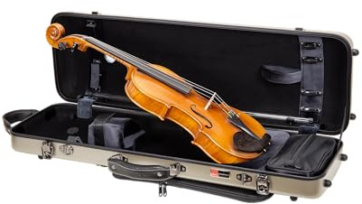 Crossrock Poly Carbon Oblong Violin Case for 4/4 Full-Size | Champagne Matte Finish, Hygrometer, Music Pouch, Accessory Storage – Lightweight Hard Shell - Champagne(CRF4050VFCH-R)