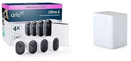Arlo Ultra 2 4K Security Camera Outdoor Wireless with Extra Batteries, 4K UHD Wireless CCTV, Battery Operated, Colour Night Vision, Spotlight, 2-Way Audio, Free Trial of Arlo Secure, 4 Cameras, White