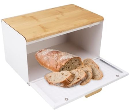 Panera de madera de gran capacidad con diseño vintage, contenedor de almacenamiento de pan resistente para tapa superior de cocina, caja de pan en color blanco.