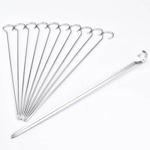 HONSHEN 10 inch Flat Stainless barbecue needle Barbecue Skewers,BBQ Shish Kebab Kabob Grill Skewers 12 pcs (10 INCH Flat BBQ 12)