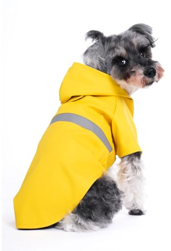 Hisprout Hund Regenmantel Atmungsaktive Leichte Haustier Regen Jacke wasserdichte Hundekleidung mit Sicherheits Reflektierende Streifen Kapuze Hund Regenmantel(Yellow,XL)