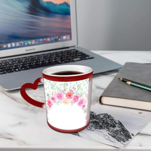 AELKSP Tazza Caffe Latte Te in Ceramica, 330 Ml Tazza Magica, Tazza Divertenti,Tazza colazione originale, tazza regalo,Decorazione Shabby Chic, ghirlanda floreale in rose da sposa romantiche a metà fi