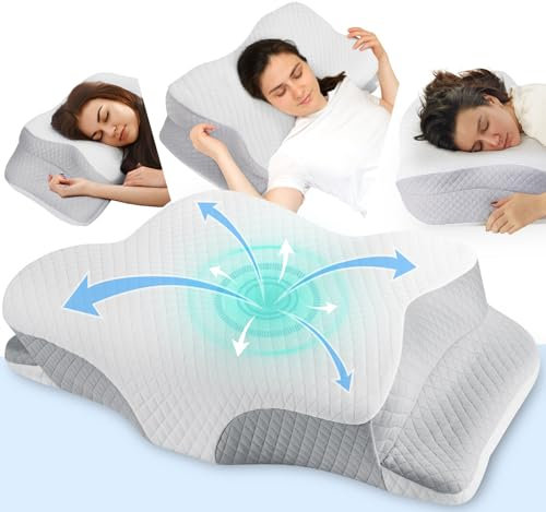 Hydomi Cervical Memory Foam Pillow for Neck and Shoulder Pain-Adjustable Orthopedic Pillow with Armrest Design-Ergonomic Bed Pillow with Washable Cover for Side, Back & Stomach Sleep