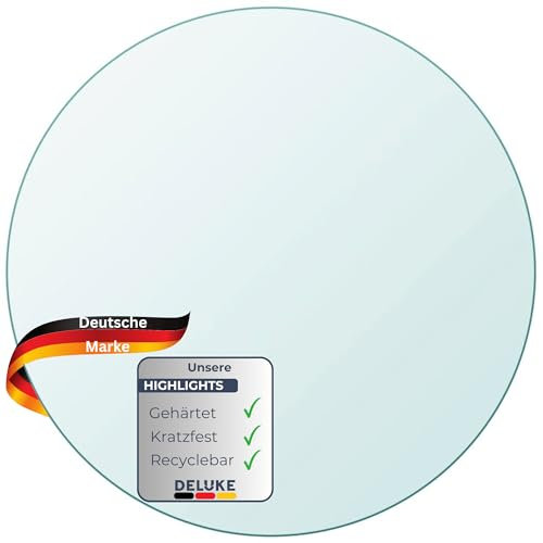 DELUKE® Tischplatte rund Ø 50 cm - Glas Gehärtet, 8 mm dick | Transparente Glasplatte rund, Ideal für DIY-Projekte, Glastische und als Kamin Glasplatte
