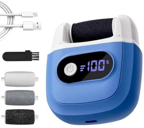 Lima per piedi per pelle dura, rimozione calli pedicure con display a LED, rimozione della pelle dura dei piedi con 3 rulli di ricambio, raschietto portatile impermeabile per pelle ruvida e secca