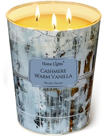 Home Lights Duftkerzen im glas groß 960g Soja Kerzen 3-Wick, Rauchfrei, 130h vollverbrannte Duftkerze Cashmere Warm Vanille