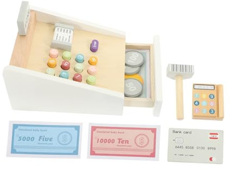 YARNOW Jouets Caisse Enregistreuse Bois pour Garçon Fille Kit De Simulation De Caisse Épicerie Fourniture De Jouets Éducatifs Précoces pour Jeux De Rôle