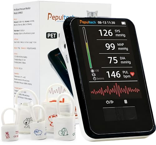 Monitor della pressione sanguigna veterinario Pepultech per cani e gatti, monitor della pressione animale ricaricabile per uso in clinica familiare, display da 3,5 pollici e memoria dati da 1000