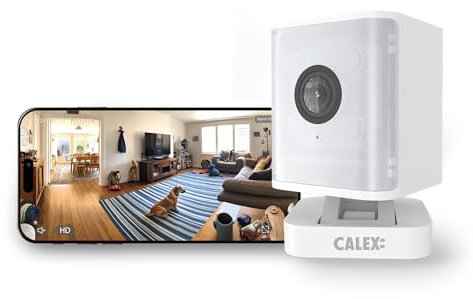 CALEX - Mini Indoor Surveillance Camera 2K, WiFi Home Security Cam with Spotlight & Motion Detection, Smart App Controlled, Night Vision, White