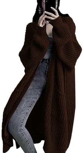 Womens Long Sleeve Cardigan Sweaters Open Front Knit Long Cardigans Duster with Pockets 2024 Fall Winter Oversized Coat (US, Alpha, Medium, Regular, Regular, Coffee)