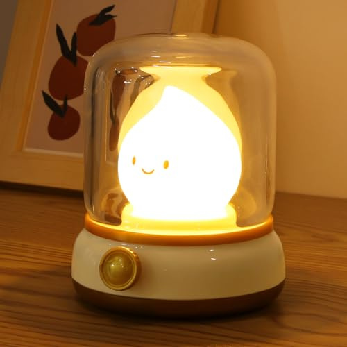 HOTUT Bonita lámpara de queroseno para niños, Recargable Lindo Luz de Noche con modo cálido y modo vela, 2 Modos, luz de llama de silicona ámbar Kawaii, Regulable, Regalo para Niñas y Niños