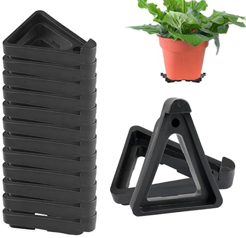 Azlanway Pot Toes Plant Feet, 12 pcs Invisible Triangle Pot Risers, Durable Black Plastic Planter Toes, Elevates Indoor and Outdoor Pots for Drainage, Airflow and Surface Protection