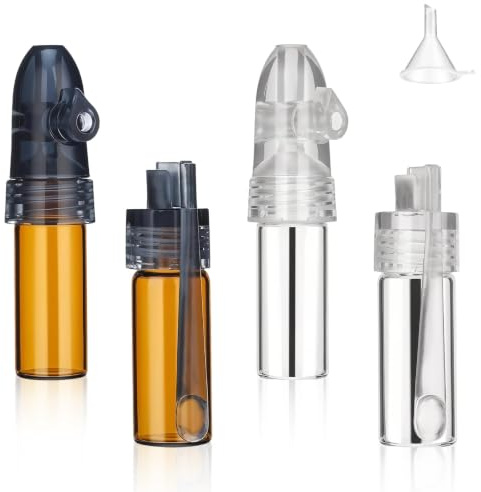 Shwdsy Botes Especias, 4 Piezas Botes para Especias, Vidrio Spices Container, Marrón y Blanco, con Un Pequeño Embudo, para Acampar y Viajar | Con pequeño embudo, adecuado para especias en polvo, sal y aplicaciones de viaje, práctico juego para cocina y camping