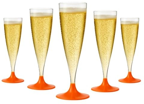 WOOPARTY Set 24 Flute Arancione in Plastica - 200 ml | Calici da Spumante Riutilizzabili - Eleganti e Resistenti | Ideali per Festa, Matrimonio, Brindisi, Aperitivo, Eventi - 6,5x17,5 cm