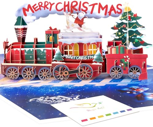 Magic Ants 3D Weihnachtskarte Zug – Festliche Pop Up Grußkarte mit Santa, Schlitten & Weihnachtsbaum – Inkl. Umschlag & Blanko-Karte für Familie, Kinder, Freunde & Kollegen