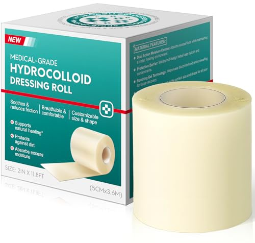 Hydrokolloid Rolle für Wundpflege 5CMX3.6M, Hydrokolloid Bandages Roll Tape, flexible und wasserdichte Dressing Tape-Hautfreundliche Bandage Patch für Blasen, Akne, kleinere Wunden, selbstklebend