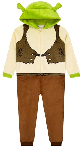 DreamWorks Shrek Pyjama Combinaison Garçon à Capuche avec Oreilles 3D, Pyjama Enfant Tout-en-Un 6-7 Ans